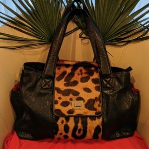 Sondra Roberts calf hair leopard/black leather bag